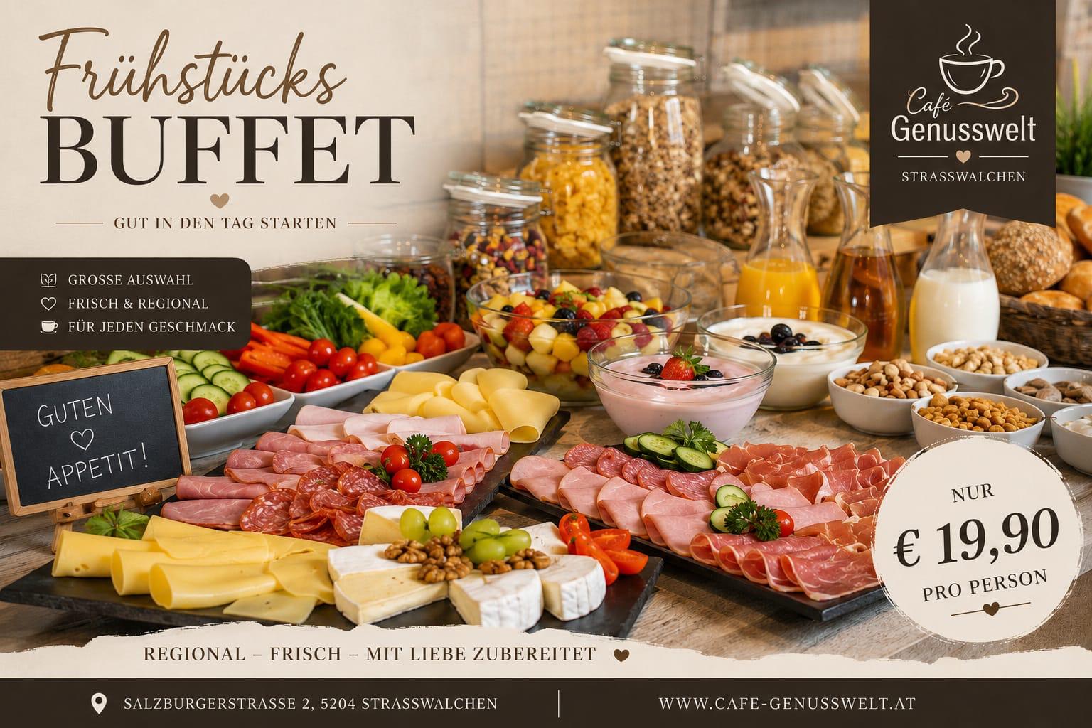 Frühstücksbuffet im Café Genusswelt um 19,90 Euro pro Person
